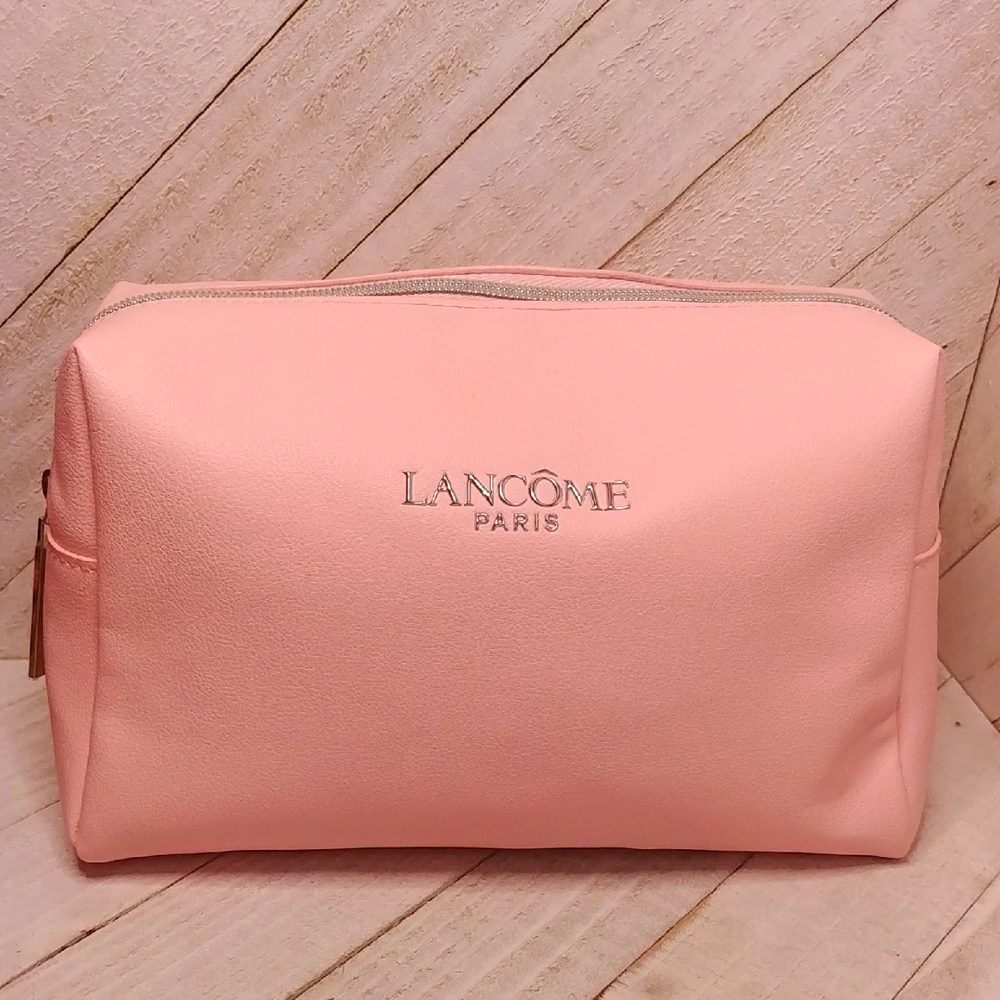 Lancome Faux Leather Pink Cosmetic Bag with Silver Toned Zipper